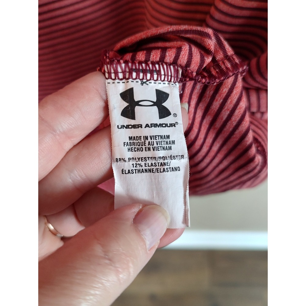 Under Armour Mens HeatGear Striped Polo Shirt Red Black 2XL Loose Short Sleeve - Picture 7 of 8